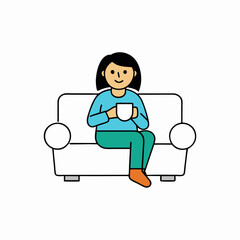 Girl sitting on a couch with feet up, drinking tea.