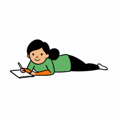 girl Lying on stomach, sketching in a notebook