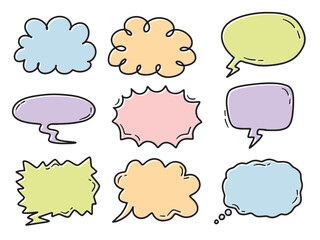 Fototapeta premium Set of colorful bubble speech. With doodle hand drawn style. For layout, website, graphic design.