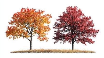 Fototapeta premium Sorbus commixta and red oak trees in fall foliage, cleanly isolated with transparency