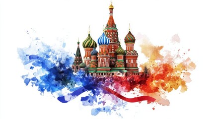Obraz premium Flat Illustration Design: St Basil's Cathedral, Moscow (Watercolor)