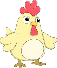 Cute Chubby Rooster Doodle Mascot with Innocent Face