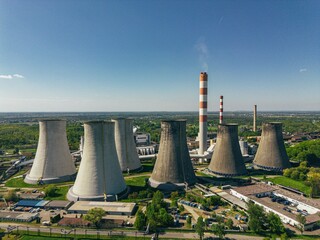 
Aerial view of the power plant, Aerial view of coal power plant high pipes Production of...