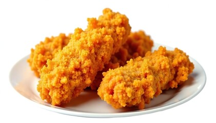 Crispy fried chicken strips isolated on white , dinner, tasty