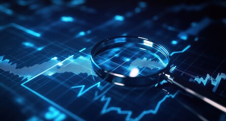 Magnifying Glass Analyzing Digital Graphs