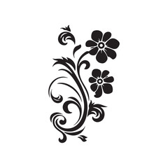 Intricate silhouette floral design with delicate swirls and blooming flowers in black and white.