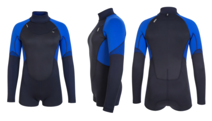 Set of three diving suits from different angles, isolated on transparent background