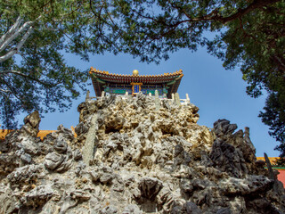 Beijing ancient buildings under blue sky and white clouds