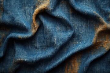 Fototapeta premium Textured Blue and Gold Fabric Drape Abstract Background