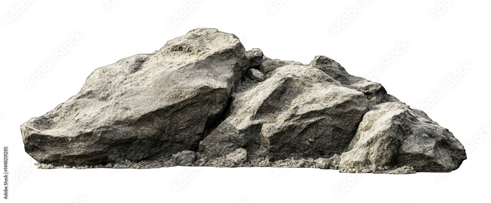 Poster a large. rugged rock formation sits prominently in a natural setting. showcasing its textured surfac