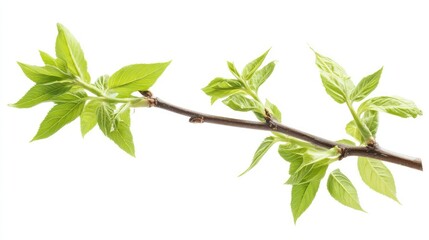 Obraz premium Tree of heaven sapling branch showing fresh leaves and smooth stem, isolated on white