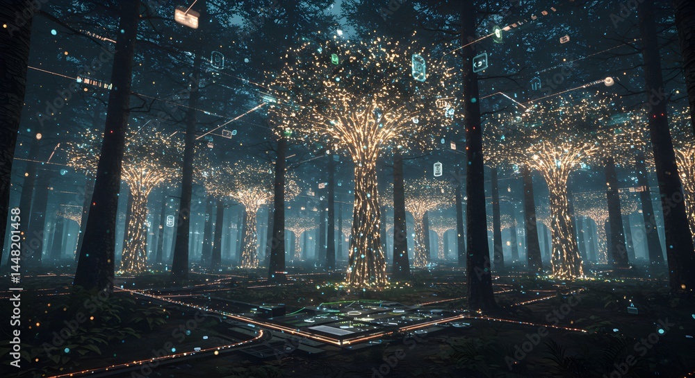 Poster digital luminescence: an ai-generated depiction of the future forested ecosystems