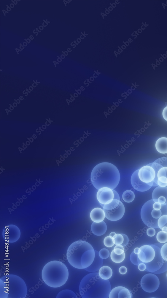 Poster abstract composition of glowing blue particles resembling floating bubbles on a dark background, evo