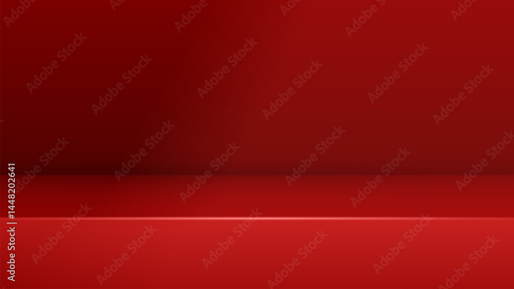 Poster red studio room vector. minimal limbo background for product presentation and display mockup. red ba