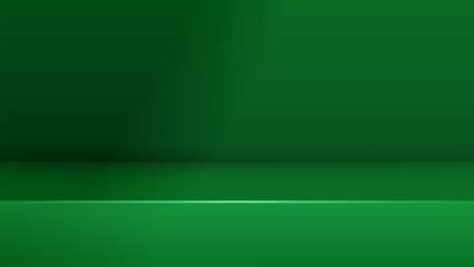 Obraz premium Green Studio Room Vector. Minimal Limbo Background for Product Presentation and Display Mockup. Green Background Empty Room Studio.
