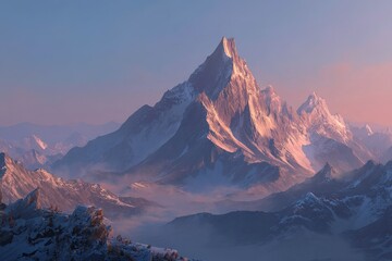 Obraz premium Majestic snow-capped mountain range under soft twilight hues in a serene landscape
