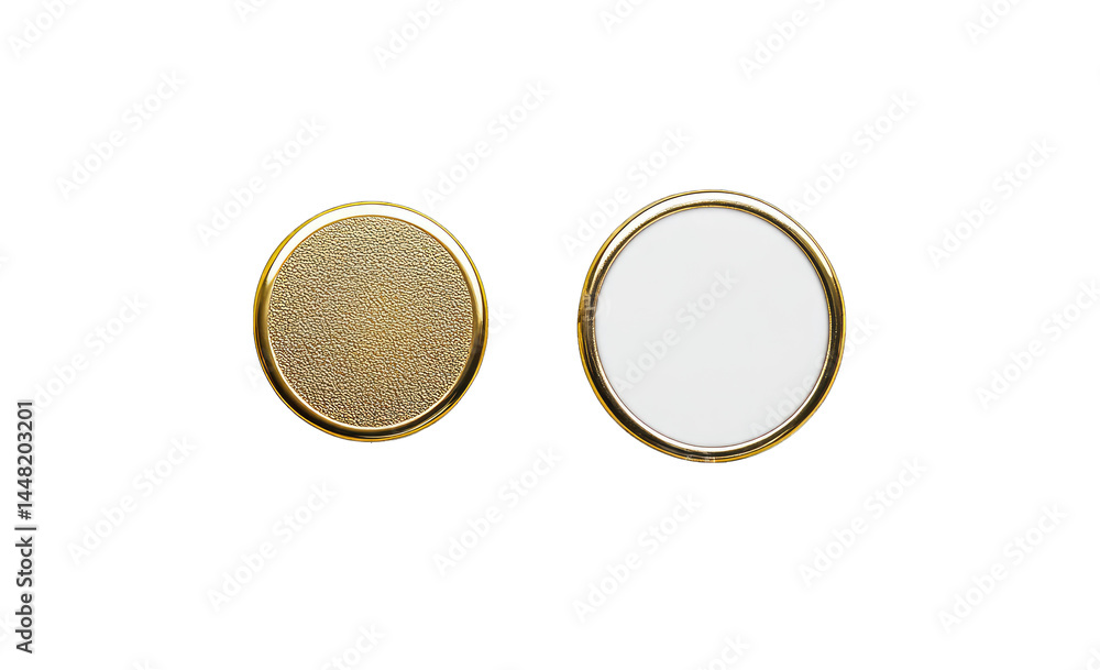 Aufkleber a close-up view of two circular metal watch case backs. one textured and one smooth. positioned side