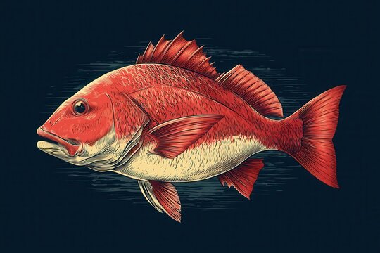 Vector illustration of red snapper Fishing logo for company or club Marine themed backdrop NOT AI