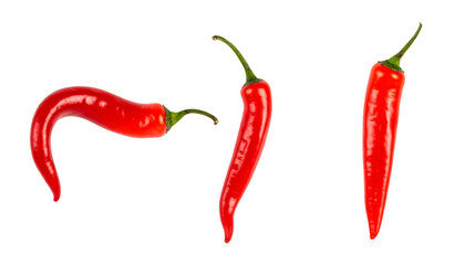 Three red chili peppers isolated on transparent background