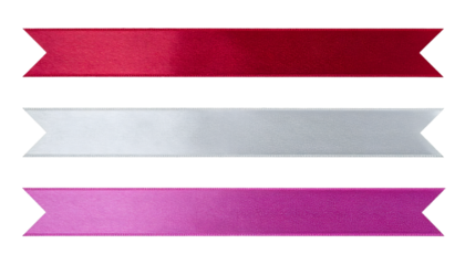 Red, white and pink ribbons with transparent background, ideal for decorations and embellishments