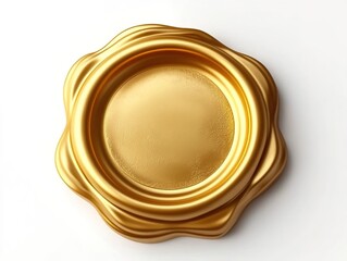 Gold wax seal with wavy edge on white background