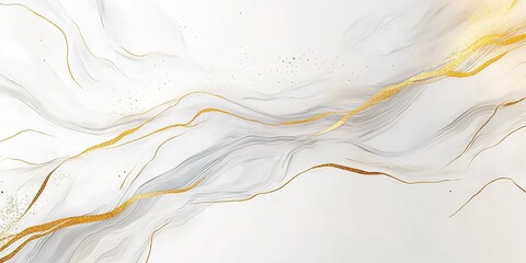 Digital marble texture with white base, gray swirls and golden veins.