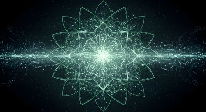 Fototapeta Luminous mandala design with a fractal geometric structure on a dark canvas