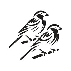 Sparrow birds icon black silhouette seat on the tree with white background