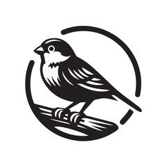 Sparrow birds icon black silhouette seat on the tree with white background