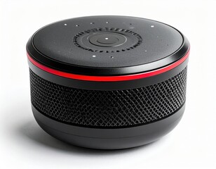 Fototapeta premium Round Black Smart Speaker With Red Trim