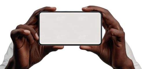 A person holding a smartphone with a blank screen. showcasing hands against a neutral background. ideal for technology-related content or advertisements