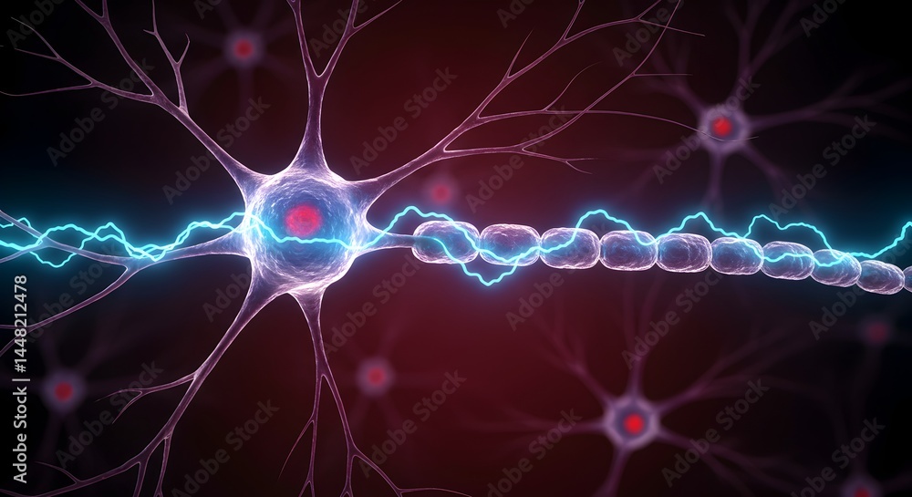 Poster neural network structure with active synapse illustration in dynamic detail