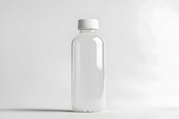 Naklejka premium Minimalistic clear plastic bottle with white cap on plain background
