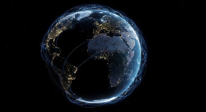 Global connectivity network over planet earth showing digital communication