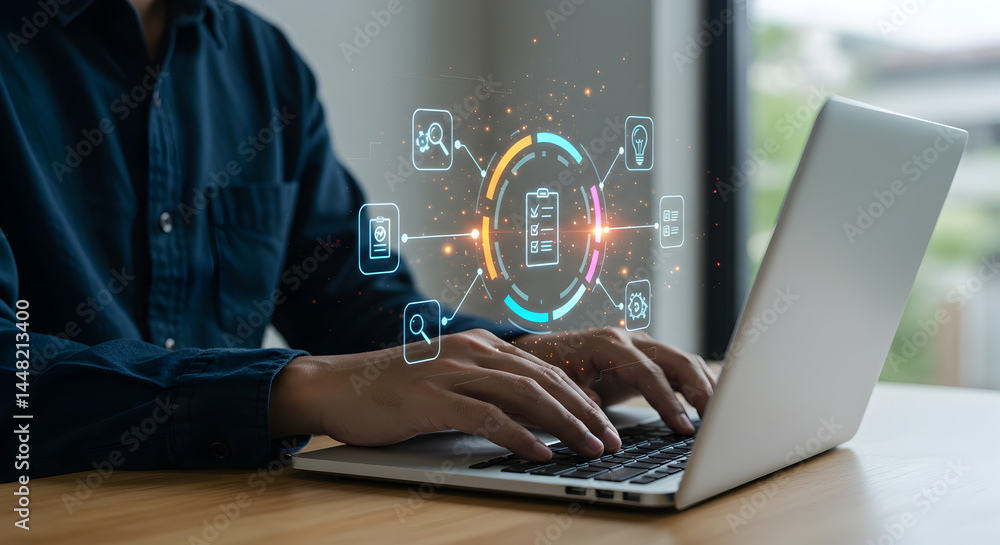 Poster business process automation software for workflow management and task management on laptop online no