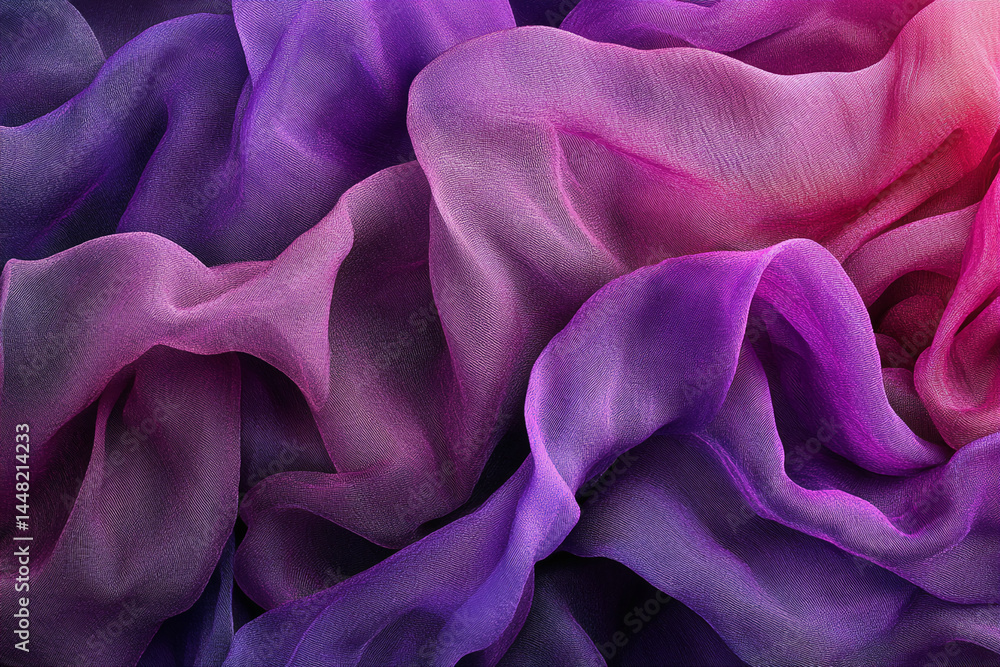 Poster Abstract image of purple and pink fabric texture, soft folds and gradient colors creating a luxurious and elegant feel, ideal for design backgrounds