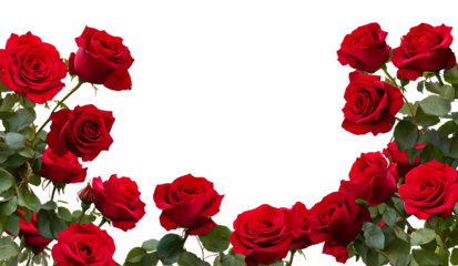 Bunch of red roses frame border for text and design for International Women's Day. Mother's Day with copy space, isolated on a transparent background PNG 
