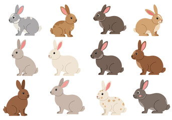 Six Adorable Cartoon Rabbits in Varied Hues