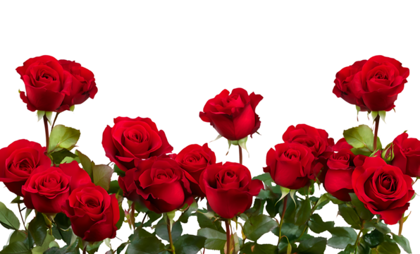 Bunch of red roses frame border for text and design for International Women's Day. Mother's Day with copy space, isolated on a transparent background PNG 