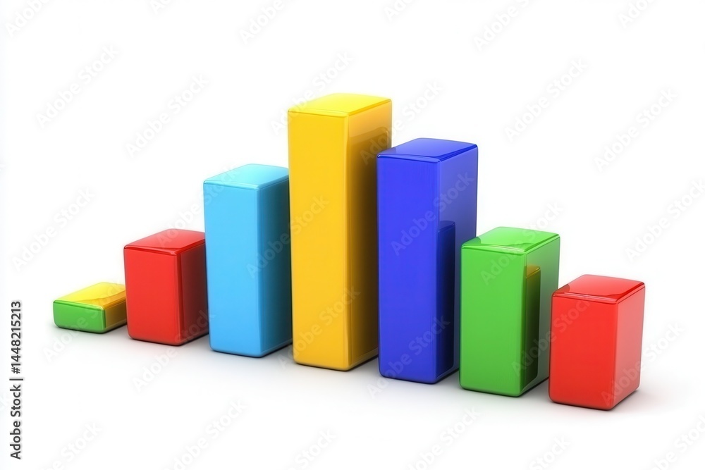 Poster colorful 3d bar graph illustrating data trends with vibrant blocks on a white background