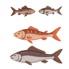 Two stylized fish one salmon colored with spots one grey with white spots