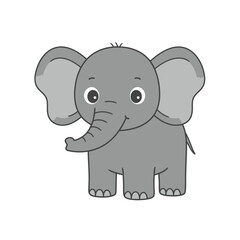 Adorable Cartoon Elephant with Big Eyes and a Playful Smile Standing Proudly