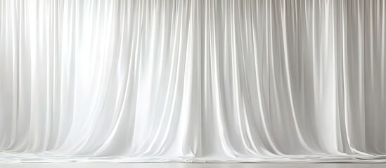 Fototapeta premium White flowing curtains hanging vertically in a minimalist space.