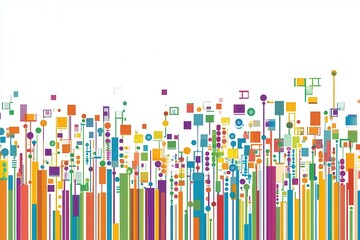 Obraz premium Colorful abstract design featuring vibrant geometric shapes and lines on a white background
