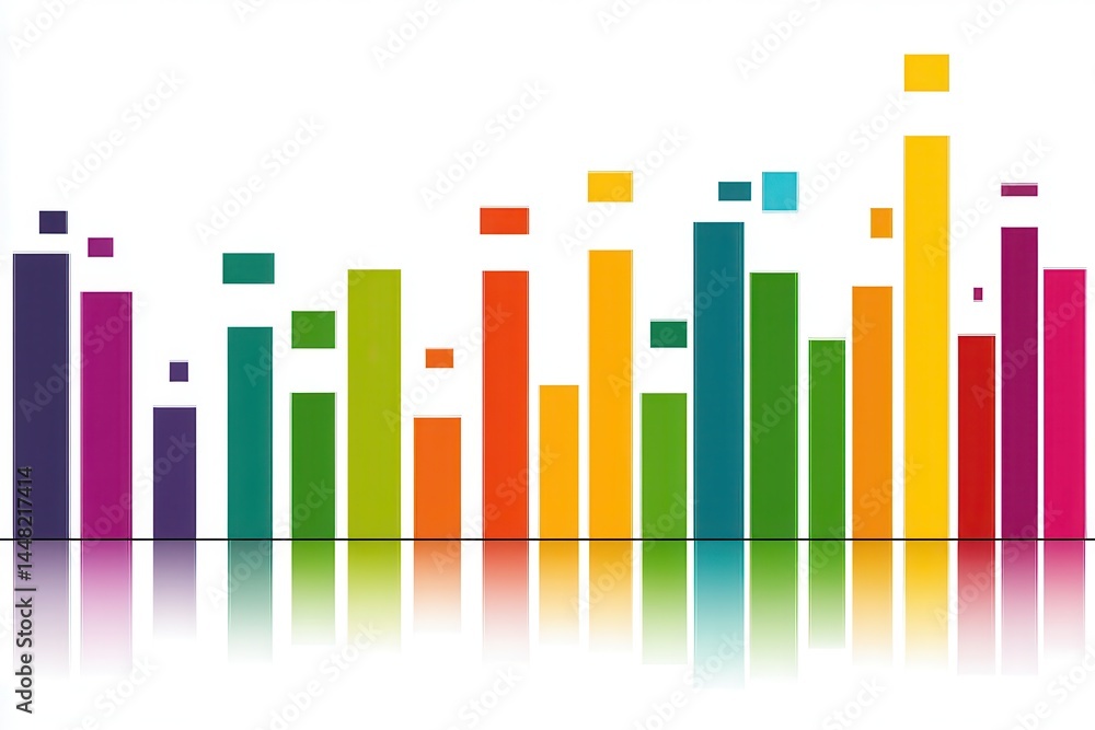 Poster colorful audio waveforms representing sound frequencies with a reflective surface background