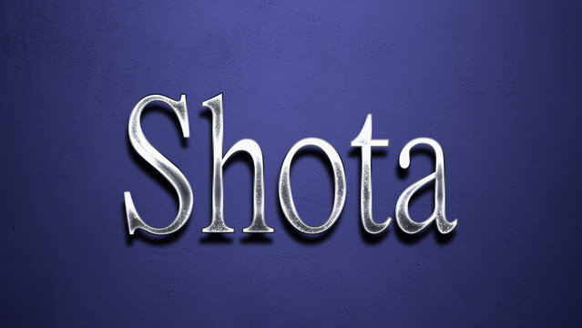 3D Chrome name design of Japanese name Shota on blue Background.	