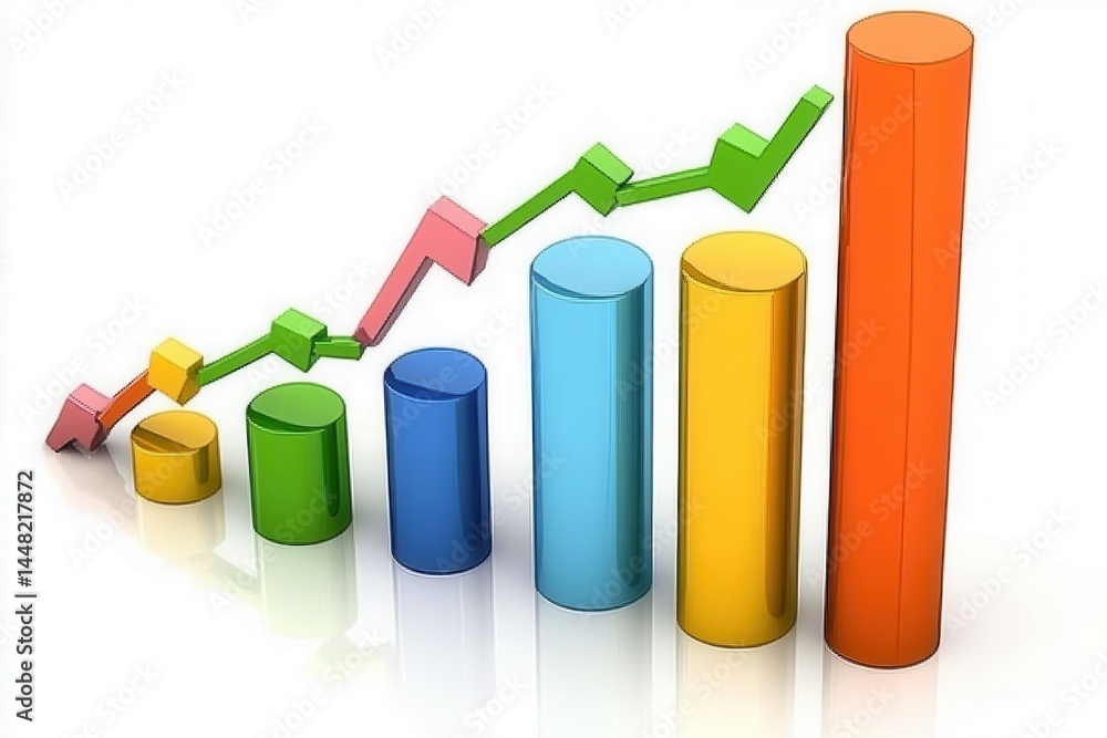 Poster colorful bar graph illustrating growth trends in data analysis with a dynamic background