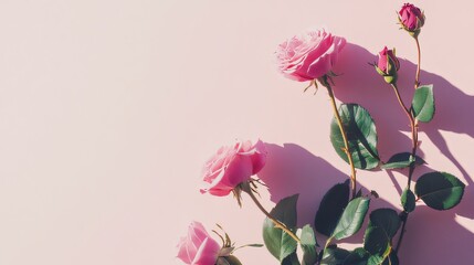 Blooming pink roses in minimal Valentine composition on soft background made with Generative AI technology
