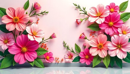 Handcrafted floral design featuring large pink blooms and smooth green leaves high resolution photo