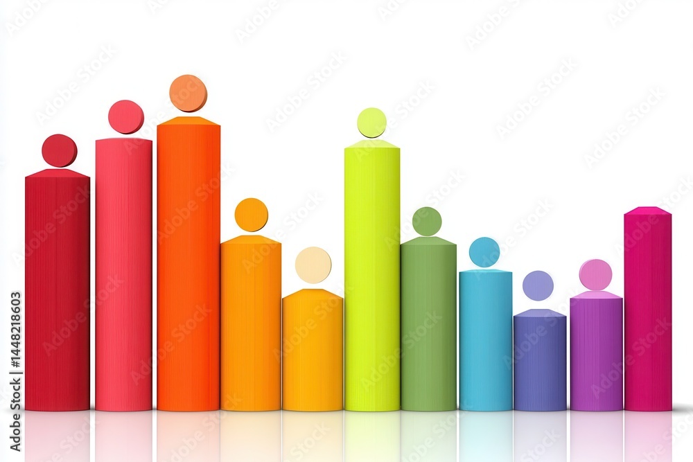 Poster colorful cylindrical shapes representing data visualization in a modern design setting